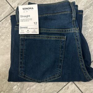 Sonoma Straight Flexwear Jeans, Size 12, Blue-Washed Dark Denim